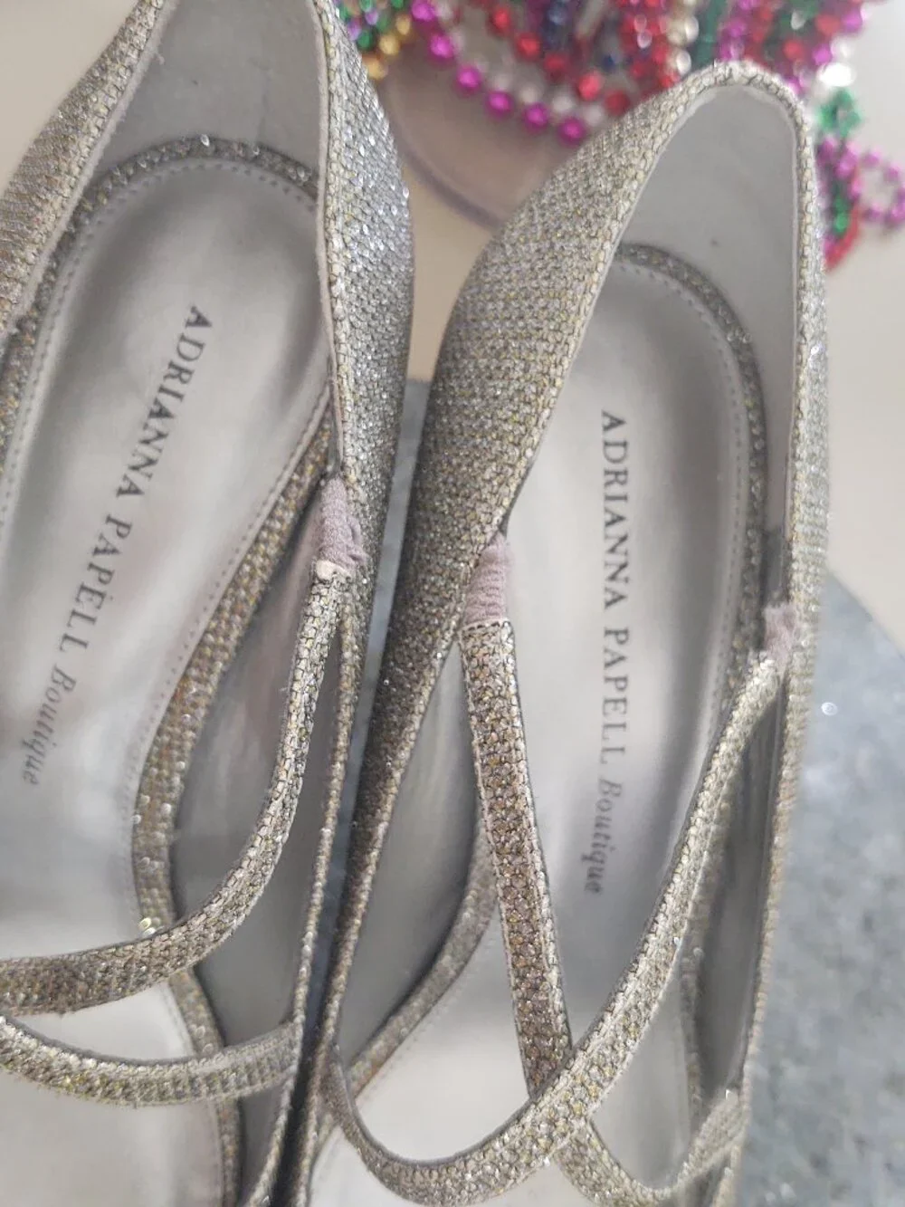 Adrianna Papell Boutique Silver Sparkle Peep Toe Heels 9.5